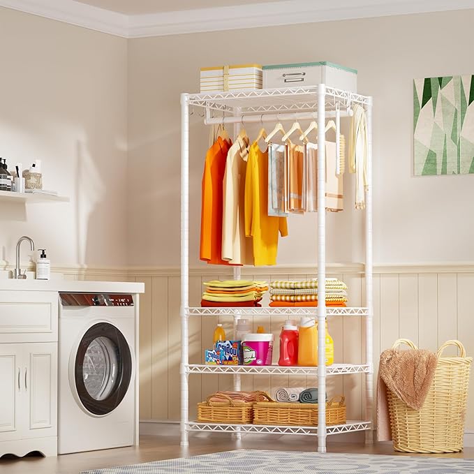 Ulif H4 Mini Portable Closet, 4 Tiers Freestanding Clothing Garment Rack for Small Space, Metal Clothes Wardrobe System for B