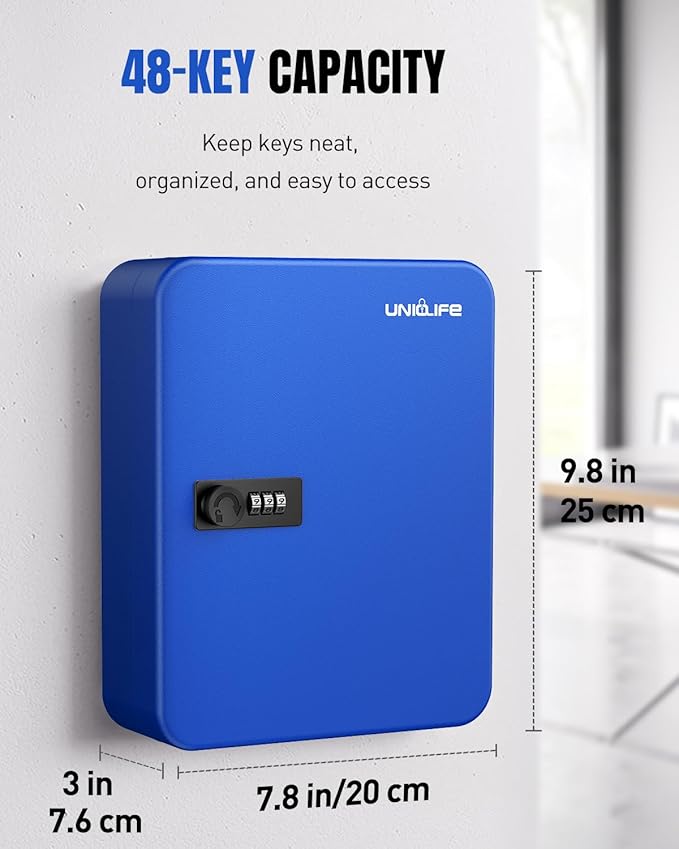 Uniclife 48 Keys Lock Box for Keys with Code, Wall Mount Key Lock Box with Code, Lockbox for Keys, Key Lockbox with Tags, Key