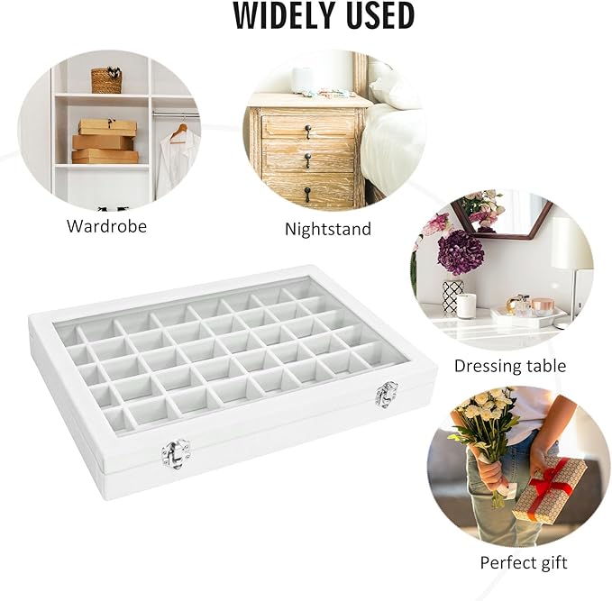 Vicoter Velvet Jewelry Tray 48 Compartments Jewelry Display Organizer with Transparent Cover Rings, Earrings, Necklaces, Pend