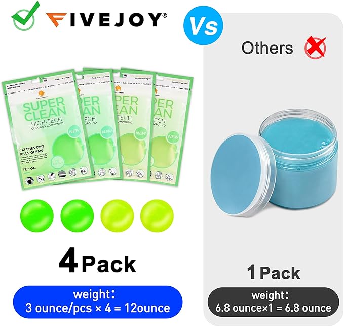 FiveJoy Car Cleaning Gels, 4-Pack Universal Auto Detailing Tools Car Interior Cleaner Putty, Dust Cleaning Mud for PC Tablet 