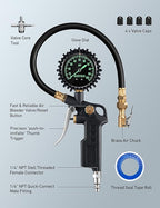 AstroAI Tire Pressure Gauge with Inflator, 100 PSI-ANSI B40.1 Accurate, Large 2.5" Easy Read Glow Dial, Heavy Duty Air Chuck and Compressor Accessories with Rubber Hose and Quick Connect Coupler