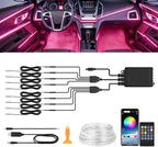 Car Interior LED Strip Lights, 10m RGB 8 in 1 Car Ambient Decor Neon Lights Kit 400 inches Fiber Optic tubing USB Powered RGB with Wireless APP Remote Control, Ambient Lighting Kits 16 Million Colors