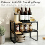 Expandable Kitchen Counter Shelf Organizer, Black Coffee Bar Accessories & Station Decor, Industrial Cabinet Riser with [Secu