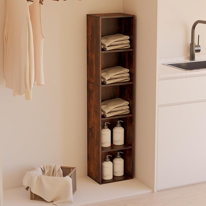 Book Shelf, 5 Cube Storage Organizer, Open Shelves Bookcase 9.3" x 11.8" x 52", Bookshelf for Living Room, Bedroom, Home Offi