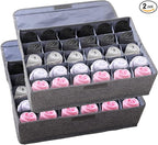 MURRI&MURRDI 2 Packs Sock and Underwear Storage Closet Organizer with Lids, 30 Cells Foldable Drawer Divider, Linen Cotton St