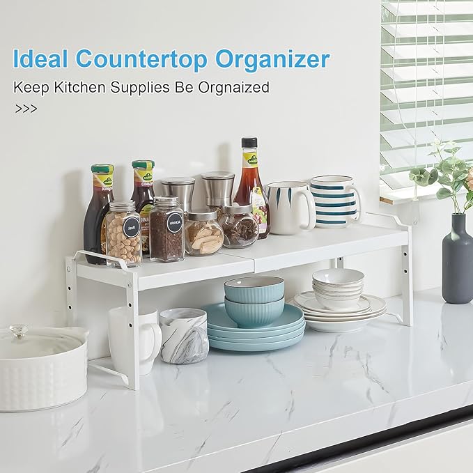 4 Pack Kitchen Cabinet Shelves Organizers, Kitchen Counter Storage Shelf Spice Rack, Expandable Length, Adjustable Height, St