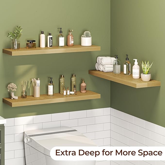 Fun Memories Floating Shelves for Wall 40 Inch Set of 3, Farmhouse Floating Shelves with Invisible Heavy Duty Bracket, 10 Inc