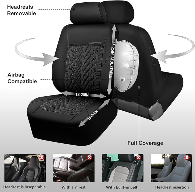 CAR PASS Neoprene Waterproof Seat Covers Full Sets, Wetsuit Car Seat Covers 5 Seats Universal Fit for Vans, Truck, SUV, 3D Ty