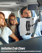 woleyi Car Rearview Mirror Tablet Holder Clip - [Metal Arm] Rear View Mirror Tablet Mount for Car Accessories with 360 Rotatable and Retractable for iPad Pro 13 Air Mini, Galaxy, Fire, 6-15.6" Devices