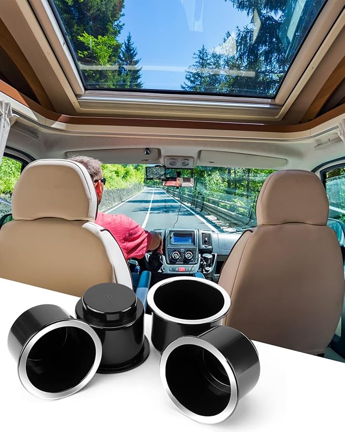 JoyTutus Cup Holder Insert 4pcs for RV Boat Car Couch Golf Cart, Elegant Chrome, Large Plastic Universal Drop in Cup Holder f