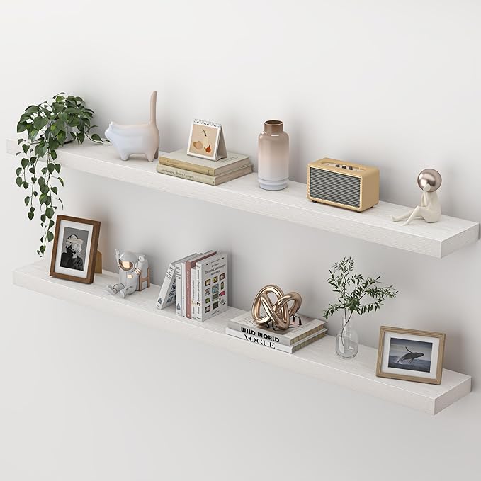 Heimlove 55 Inch Floating Shelves for Wall,Extra Long Mounted Storage Wall Shelves with Invisible Metal Bracket for Bedroom L