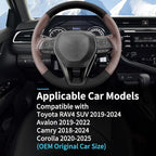 Genuine Leather Hand Sewn Steering Wheel Cover for Toyota RAV4 SUV 2019-2024 /Avalon 2019-2022 /Camry 2018-2024 /Corolla 2020-2025 Accessories, DIY Sew On Full-Wrap Steering Wheel Cover(Brown)