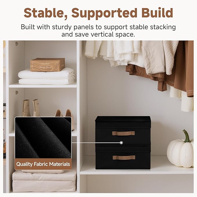 StorageWorks Fabric Storage Bins with Lid, Decorative Storage Boxes for Shelves, Stackable Closet Organizer and Storage Baske