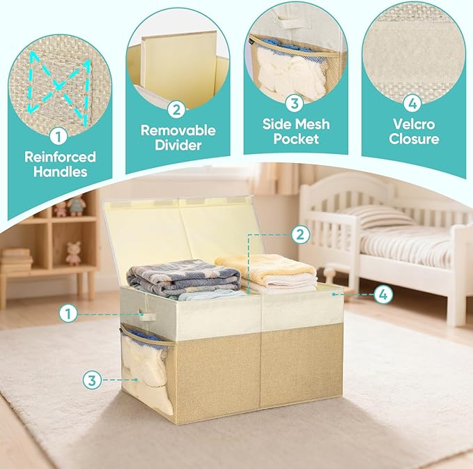 BALEINE Fabric Storage Bins with Lid, Collapsible Extra Large Storage Boxes Bins Baskets with Divider for Home Organizing (25