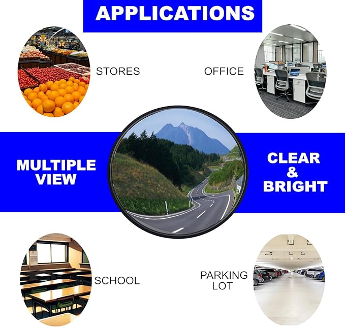 18” Polycarbonate Outdoor Convex Security & Blind Spot Mirror - 160° Wide Angle, Shatterproof PC Material with Auto Recovery, Rust-Proof Bracket for Parking Lots, Warehouses, Schools, Offices & More