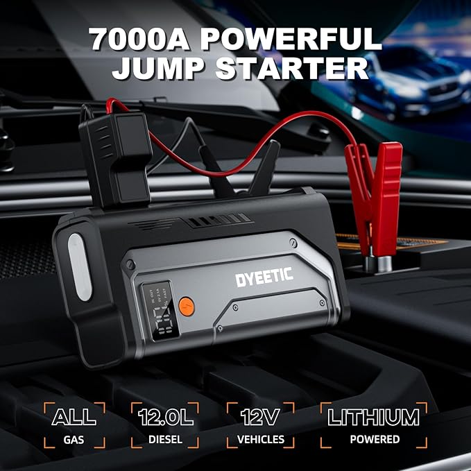 7000A Jump Starter, 12V Car Battery Booster Pack(All Gas/12.0L Diesel), Car Starter Smart Jumper Cables, Battery Jumper