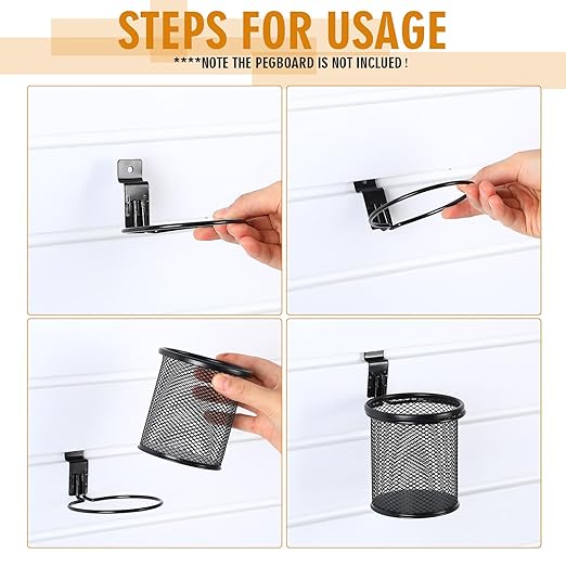 Colingmill 6 Set Slatwall Cups with Hook Black Metal Slatwall Organizer Accessories Slat Wall Basket Bin Pencil Mesh Wire Hol