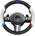 Carbon Fiber Steering Wheel Cover, Non-Slip and Sweat Absorbent, 15" Steering Wheel Covers for X5 X3 Men Women, Black (White&Black Sport Edition)