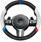 Carbon Fiber Steering Wheel Cover, Non-Slip and Sweat Absorbent, 15" Steering Wheel Covers for X5 X3 Men Women, Black (White&Black Sport Edition)