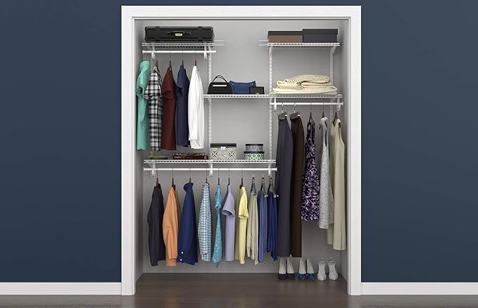 ClosetMaid ShelfTrack Wire Closet Organizer System, Adjustable from 4 to 6 Ft., With Shelves, Clothes Rods, Hardware, Durable