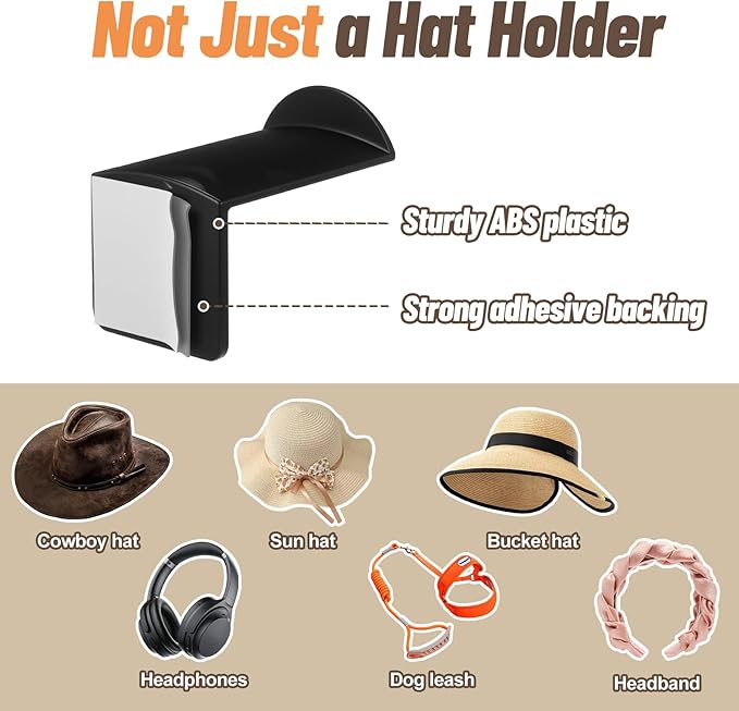 20 Pack Hat Hooks for Wall, 2.8‘’ Strong Adhesive Cowboy Hat Rack with Anti-Slip Teeth, Suitable Sun Hats, Fedora, Wide Brim 