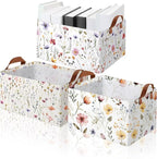 Boao 3 Pcs Wildflowers Storage Bin Wildflowers Collapsible Large Storage Baskets for Gifts Canvas Laundry Basket Foldable Box
