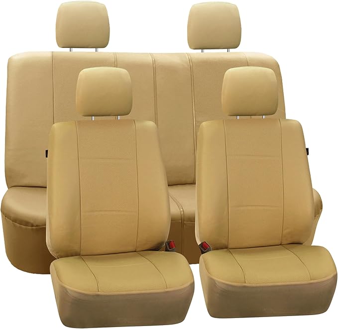FH Group Full Set Faux Leather Car Seat Covers - Universal Fit, Low Back Front Seat Covers, Airbag Compatible, Split Bench Re