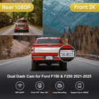 Fitcamx Front 2K Rear 1080P Dash Cam for 2021-2025 Ford F150 F250 Limited XLT XL Raptor Lariat Platinum King Ranch Tremor, OE