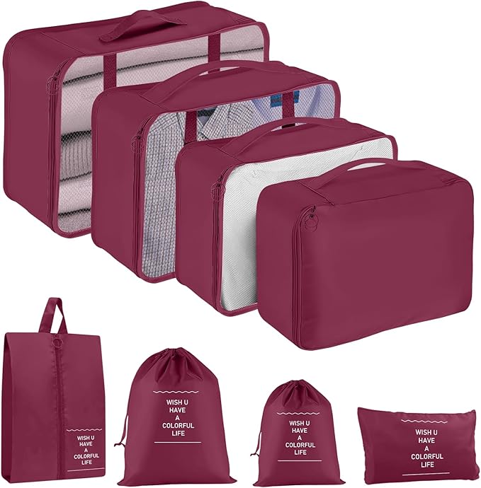 Packing Cubes for Travel - 8 Set Luggage Organizer Bags for Family, Mesh Breathable Travel Packing Cubes for Suitcases Durabl