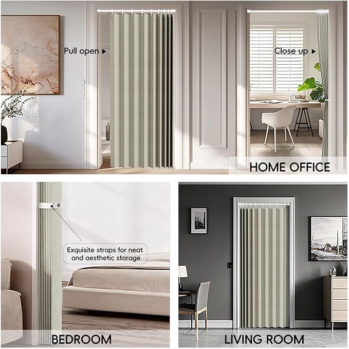 Jilron 100% Blackout Fabric Folding Door Curtain with Magnetic Closure - Accordion Style for Sliding Doors, Closets,Wardrobe 