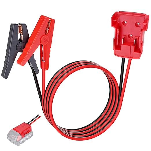 Jumper Cables with Alligator Clips Compatible with Milwaukee M18 18V Battery, 6ft 8AWG Silicone Wire Jumper Starter Clamps, Automotive Booster Cable for Jump Starting Car Using Tool Battery