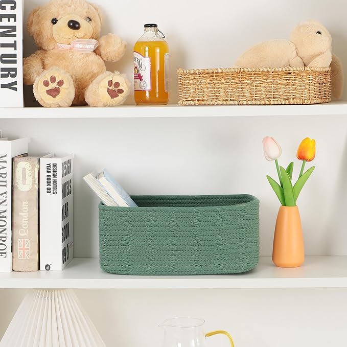 MiniArk Small Storage Baskets for Organizing | Closet Organizer Bins | Shelf Toy Basket | Woven Rope Baskets | Cube Decorativ