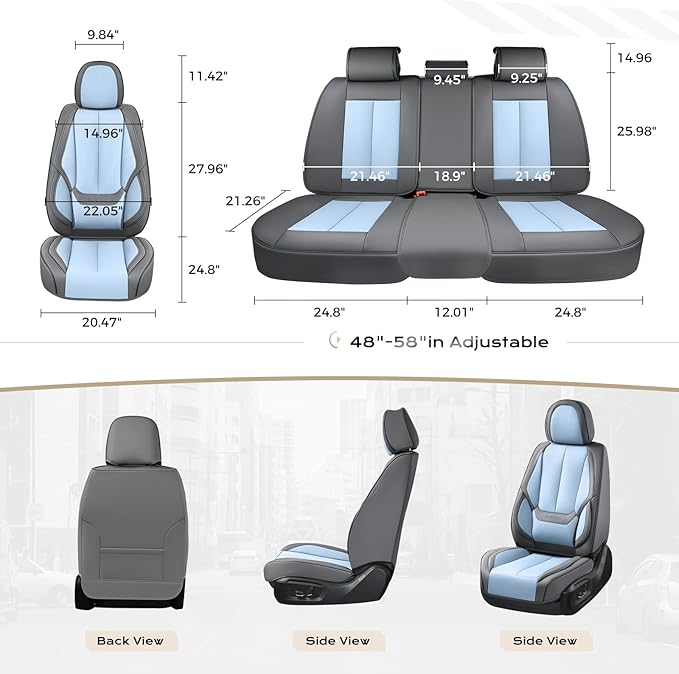 Coverado Seat Covers, Car Seat Covers Full Set, Leather Seat Covers for Cars, Car Seat Protector, Gray Car Seat Covers Front 