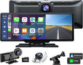 LAMTTO 9.26" Wireless Carplay and Android Auto with 2.5K Dash Cam, 1080P Backup Camera, Portable Touchscreen GPS Navigation f