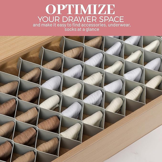 ROUFA Sock Drawer Organizer for Dresser, Honeycomb Underwear Dividers for Women, Panty Separator for Bras, Socks, Belt and Le