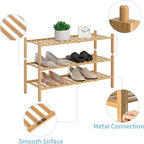 RONGJlA 3 Tier Bamboo Shoe Rack for Closet Free Standing Wood Shoe Shelf Storage Organizer for Entryway Small Space Stackable