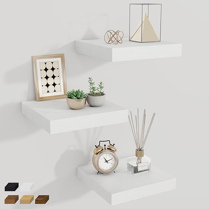 Fun Memories Square Floating Shelves for Wall, 9.3" W x 9.3" D x 1.4" H, Shelves for Wall with Invisible Brackets, Small Wood