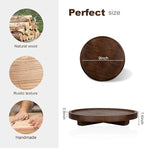 Round Decorative Tray Wood Bathroom Counter Organizer Farmhouse Kitchen Decor Wooden Riser for Soap Dish, Perfume, Candle, Sp