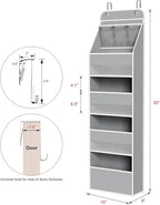 Univivi 5-Shelf Space Saving Door Storage Over Door Hanging Organizer with 4 Large Capacity Roomy Pockets Closet Cabinet Wall