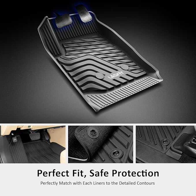 LASFIT Floor Mats for Toyota Highlander 2020-2025 2026 8-seat (Not for Hybrid) All Weather TPE Custom fit Floor Liner for Highlander car mats, Front and Rear 2 Row Mats.