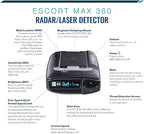 Escort MAX 360 Laser Radar Detector - GPS, Directional Alerts, Dual Antenna Front and Rear, Bluetooth Connectivity, Voice Ale