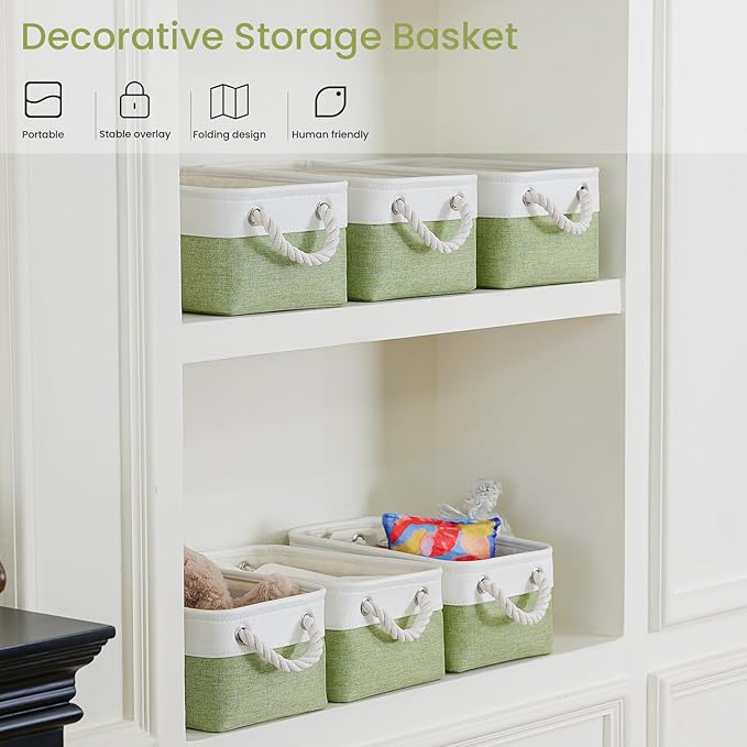 Storage Baskets for Shelves 11.8x7.9x5.2 Inch, Foldable Fabric Storage Bins with Handles, Small Storage Baskets for Organizin