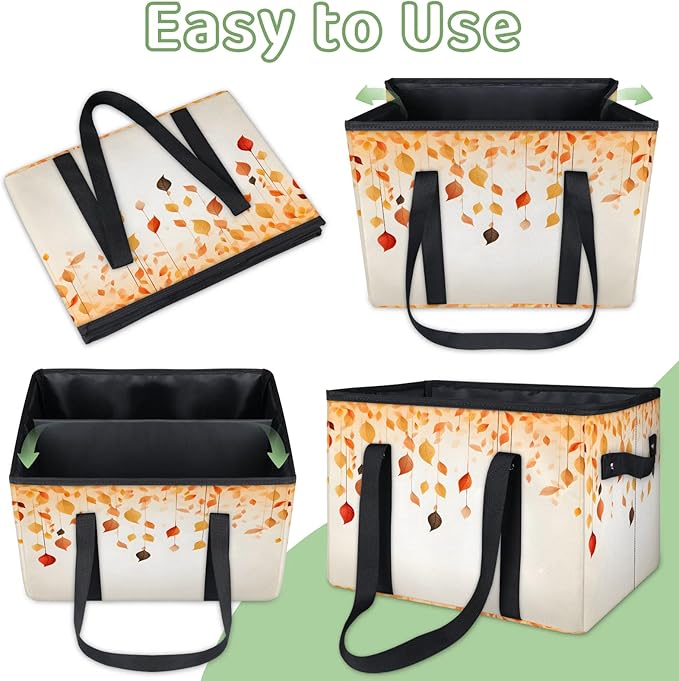 Reusable Grocery Bags Heavy Duty Shopping Bags Foldable Large Tote Bags with Long Handles & Hard Bottom