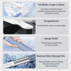 [3-in-1] Extendable Ice Scraper and Snow Brush for Car Windshield, Upgraded 360° Pivoting Brush Head with Comfortable Foam Grip - Detachable Snow Removal Tool for Truck, SUV, and Vehicle Windows