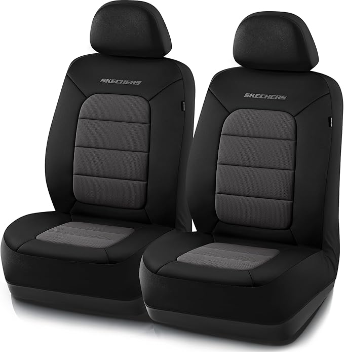Skechers Memory Foam Seat Covers,Thick Cool Touch Fabric Seat Covers,Front Seat Covers Airbag Compatible,Automotive Comfort P