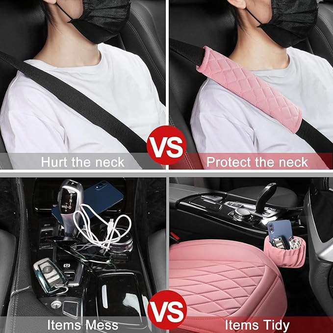 1 Pack Leather Front Car Seat Cover, Universal Sideless Car Seat Protector with Storage Pocket and Seat Belt Pad, Waterproof 