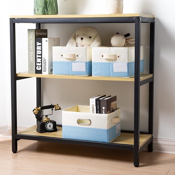 PRANDOM Fodable Storage Bins for Closet [3-pack] Decorative Fabric Storage Baskets Cubes with Leather/Metal Handles for Shelv