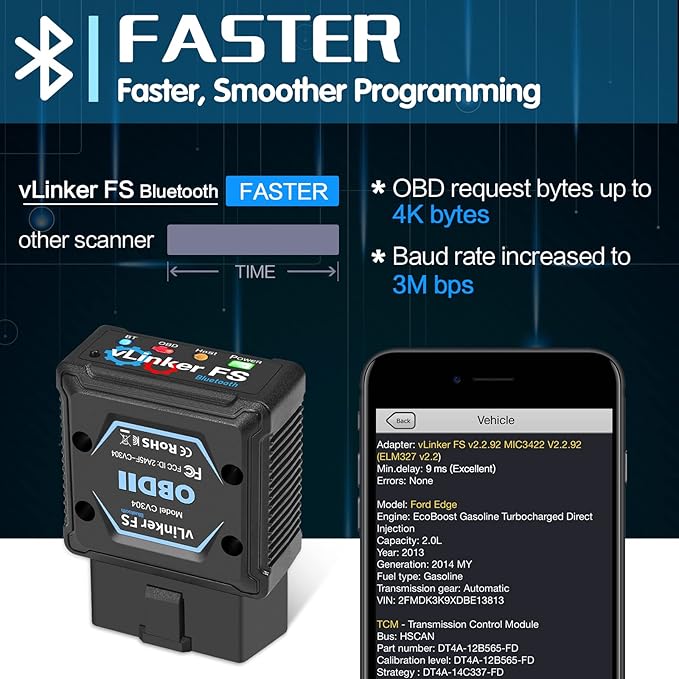 Vgate vLinker FS Bluetooth OBD2 Diagnostic Scan Tool, OBDII Car Code Reader for iOS, Android & Windows
