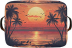 xigua Summer Palm Trees Storage Basket Collapsible Storage Bins Waterproof Canvas Storage Basket with Leather Handles for Hom