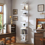White 7-Tier Vertical Wall Shelf Unit with USB Rechargeable Led Light (Remote Controlled),Versatile Floating Display Shelves,